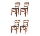 Set 4 Chaises Cuore En Hêtre Couleur Cerisier, Assise En Cuir Artificiel Couleur Moka