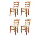 Set 4 Chaises Cuore En Hêtre Couleur Miel, Assise En Tissu Ivoire