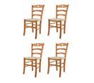 Set 4 Chaises Cuore En Hêtre Couleur Miel, Assise En Cuir Artificiel Couleur Ivoire