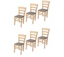 Set 6 Chaises Cuore En Hêtre Couleur Naturel, Assise En Tissu Chevreuil