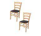 Set 2 Chaises Cuore En Hêtre Couleur Naturel, Assise En Cuir Artificiel Couleur Moka