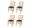 Set 4 Chaises Cuore En Hêtre Couleur Naturel, Assise En Cuir Artificiel Couleur Moka