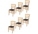 Set 6 Chaises Cuore En Hêtre Couleur Naturel, Assise En Cuir Artificiel Couleur Moka