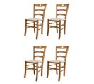 Set 4 Chaises Cuore En Hêtre Couleur Chêne, Assise En Tissu Ivoire