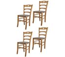 Set 4 Chaises Cuore En Hêtre Couleur Chêne, Assise En Tissu Chevreuil