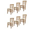 Set 6 Chaises Cuore En Hêtre Couleur Chêne, Assise En Cuir Artificiel Couleur Ivoire