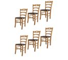 Set 6 Chaises Cuore En Hêtre Couleur Chêne, Assise En Cuir Artificiel Moka