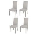 Set 4 Chaises Glam, Structure En Hêtre Couleur Gris Perle, Assise Et Dossier Revêtus En Tissu