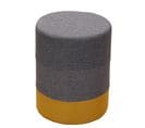 Pouf Rond Bois Tissu Jaune Gris 45x35x35