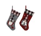 Lot 2 Bas De Noël Befana Épiphanie Rouge Gris Tissu Avec Elfe Elf Gnome