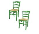 Set 2 Chaises Cuore Cuisine, Bar Et Salle à Manger En Hêtre Aniline Verte, Assise En Paille