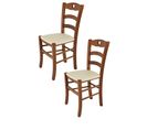 Set 2 Chaises Cuore En Hêtre Noyer Clair, Assise En Cuir Artificiel Ivoire