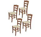 Set 4 Chaises Cuore En Hêtre Noyer Clair, Assise En Cuir Artificiel Ivoire