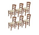 Set 6 Chaises Cuore En Hêtre Noyer Clair, Assise En Cuir Artificiel Ivoire