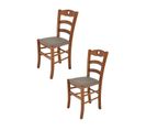 Set 2 Chaises Cuore En Hêtre Noyer Clair, Assise En Tissu Chevreuil