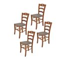 Set 4 Chaises Cuore En Hêtre Noyer Clair, Assise En Tissu Chevreuil