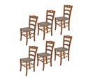 Set 6 Chaises Cuore En Hêtre Noyer Clair, Assise En Tissu Chevreuil