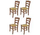 Set 4 Chaises Cuore Cuisine, Bar Et Salle à Manger, Hêtre Noyer  Clair, Assise En Paille