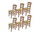 Set 6 Chaises Cuore Cuisine, Bar Et Salle à Manger, Hêtre Noyer  Clair, Assise En Paille