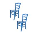 Set 2 Chaises Cuore Cuisine, Bar Et Salle à Manger, En Hêtre Aniline Bleu, Assise En Bois