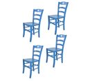 Set 4 Chaises Cuore Cuisine, Bar Et Salle à Manger, En Hêtre Aniline Bleu, Assise En Bois