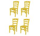 Set 4 Chaises Cuore Cuisine, Bar Et Salle à Manger, En Hêtre Aniline Jaune, Assise En Bois