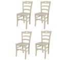 Set 4 Chaises Cuore Cuisine, Bar Et Salle à Manger En Hêtre Aniline Blanche, Assise En Bois