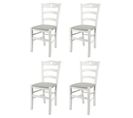 Set 4 Chaises Cuore En Hêtre Laqué Blanc Et Assise En Tissu Couleur Gris Perle