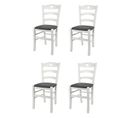 Set 4 Chaises Cuore En Hêtre Laqué Blanc Et Assise En Cuir Artificiel Couleur Gris Foncé