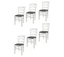 Set 6 Chaises Cuore En Hêtre Laqué Blanc Et Assise En Cuir Artificiel Couleur Gris Foncé