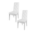 Set 2 Chaises Chantal, Hêtre Peindré Blanc,assise Et Dossier Revêtus En Cuir Artificiel Avec Boutons