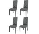 Set 4 Chaises Chantal,hêtre Peindré Gris Foncé, Assise Et Dossier En Cuir Artificiel Avec Boutons