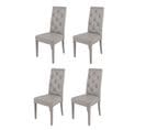 Set 4 Chaises Chantal,hêtre Peindré Gris Clair, Assise Et Dossier En Cuir Artificiel Avec Boutons