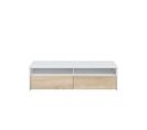 Meuble TV Lola 2 Portes Battantes Et 2 Niches De Rangement L130 Cm -  Blanc / Bois