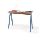 Bureau Fabriqué En Mélamine Avec Pieds En Hêtre Massif, Modèle Compas En Couleur Noyer Et Bleu