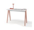 Bureau Fabriqué En Mélamine Avec Pieds En Hêtre Massif, Modèle Compas En Couleur Blanc Et Rose