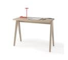 Bureau Fabriqué En Mélamine Et Hêtre Massif, Modèle Compas En Couleur Chêne Clair Et Taupe