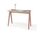 Bureau Fabriqué En Mélamine Avec Pieds En Hêtre Massif, Modèle Compas En Couleur Chêne Clair Et Rose