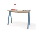 Bureau Fabriqué En Mélamine Avec Pieds En Hêtre Massif, Modèle Compas En Couleur Chêne Clair Et Bleu