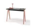 Bureau Fabriqué En Mélamine Avec Pieds En Hêtre Massif, Modèle Compas En Couleur Graphite Et Rose