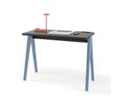 Bureau Fabriqué En Mélamine Avec Pieds En Hêtre Massif, Modèle Compas En Couleur Graphite Et Bleu