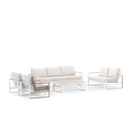 Set Jardin 7 Places Aluminium Blanc, Effet Bois - Manhattan