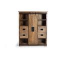 Armoire 1 Porte Coulissante, 4 Tiroirs - Bois De Manguier Et Métal - Coloris Naturel - 170x140x45