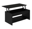 Table Basse Happy - Mélaminé Noir - Plateau Relevable - L 100 X P 50 X H 44 Cm