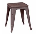 Tabouret Bas Industriel En Acier  Et Assise En Bois  - Bistro, Métal-foncé, H.45cm, L.39cm, P.39cm