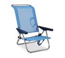 Chaise De Plage Lit Pliable Solenny 4 Positions Bleu Dossier Bas Avec Accoudoirs 77x60x83 Cm