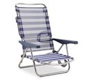 Chaise De Plage Lit Pliable   4 Positions Bleu Et Blanc Dossier Bas Avec Accoudoirs 81x62x86 Cm