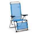 Transat Réglable Jardin Ou Plage Relax 5 Positions 75x63x114cm Chaise Longue Dossier Anatomique Bleu