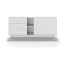 Buffet 2 Portes, 2 Niches, 3 Tiroirs Blanc Et Pin Massif - L165 Cm