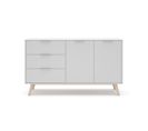 Buffet 2 Portes, 3 Tiroirs Blanc Et Pin Massif - L140 Cm